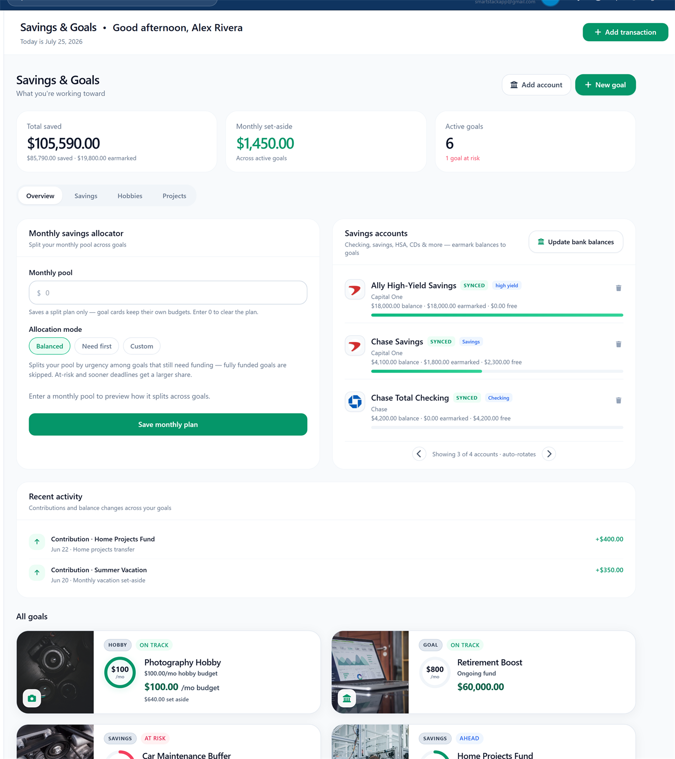 SmartStack Goals tab (full tab, demo data)